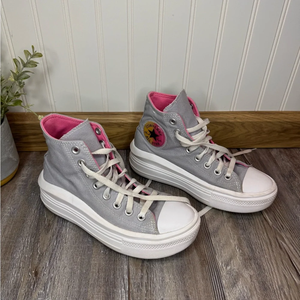 Converse All Star Chuck Taylor Grey Pink Canvas High Top Platform Shoes Kids 5